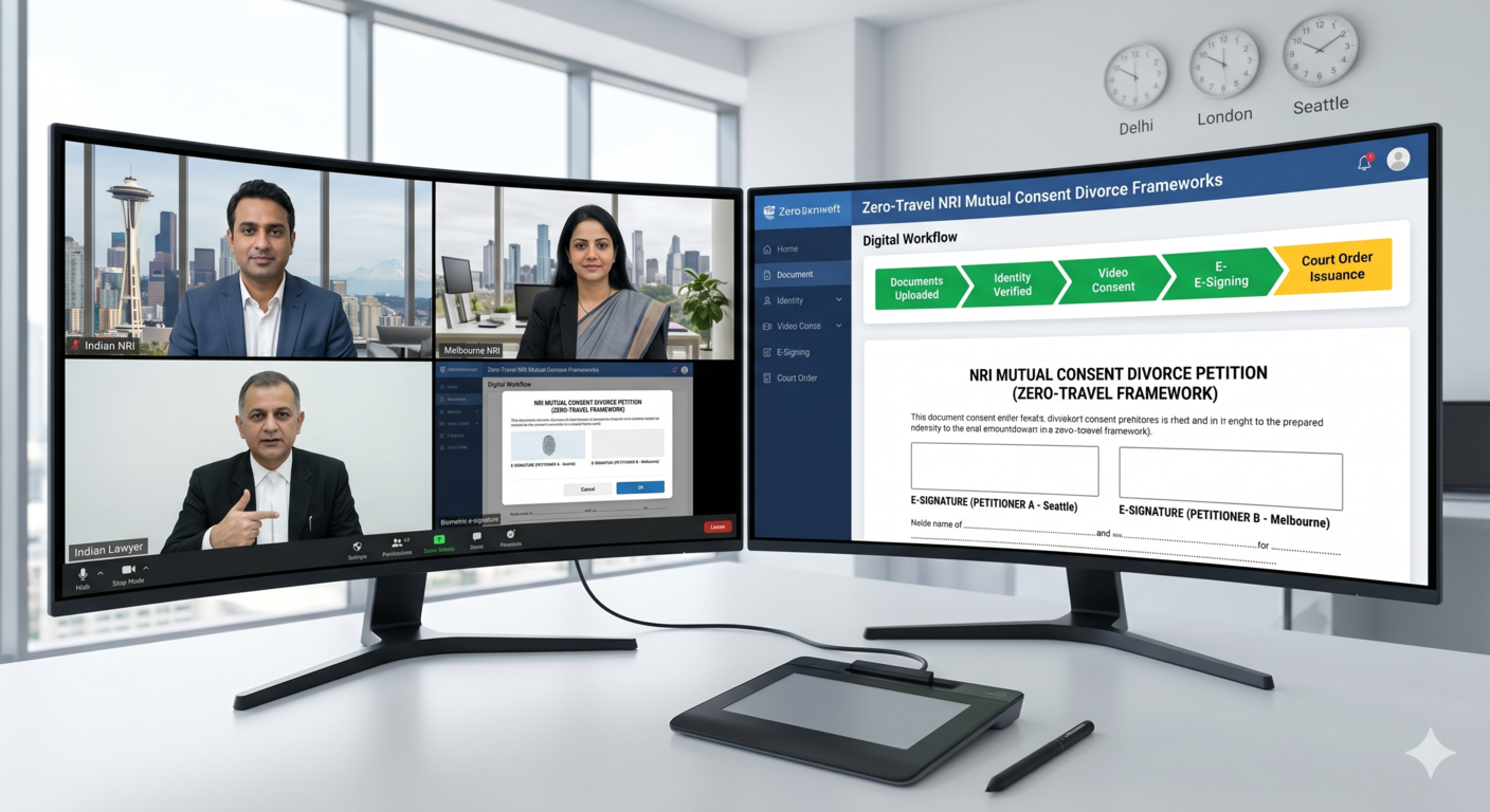 Processing mutual consent divorce for NRI clients using remote video conferencing