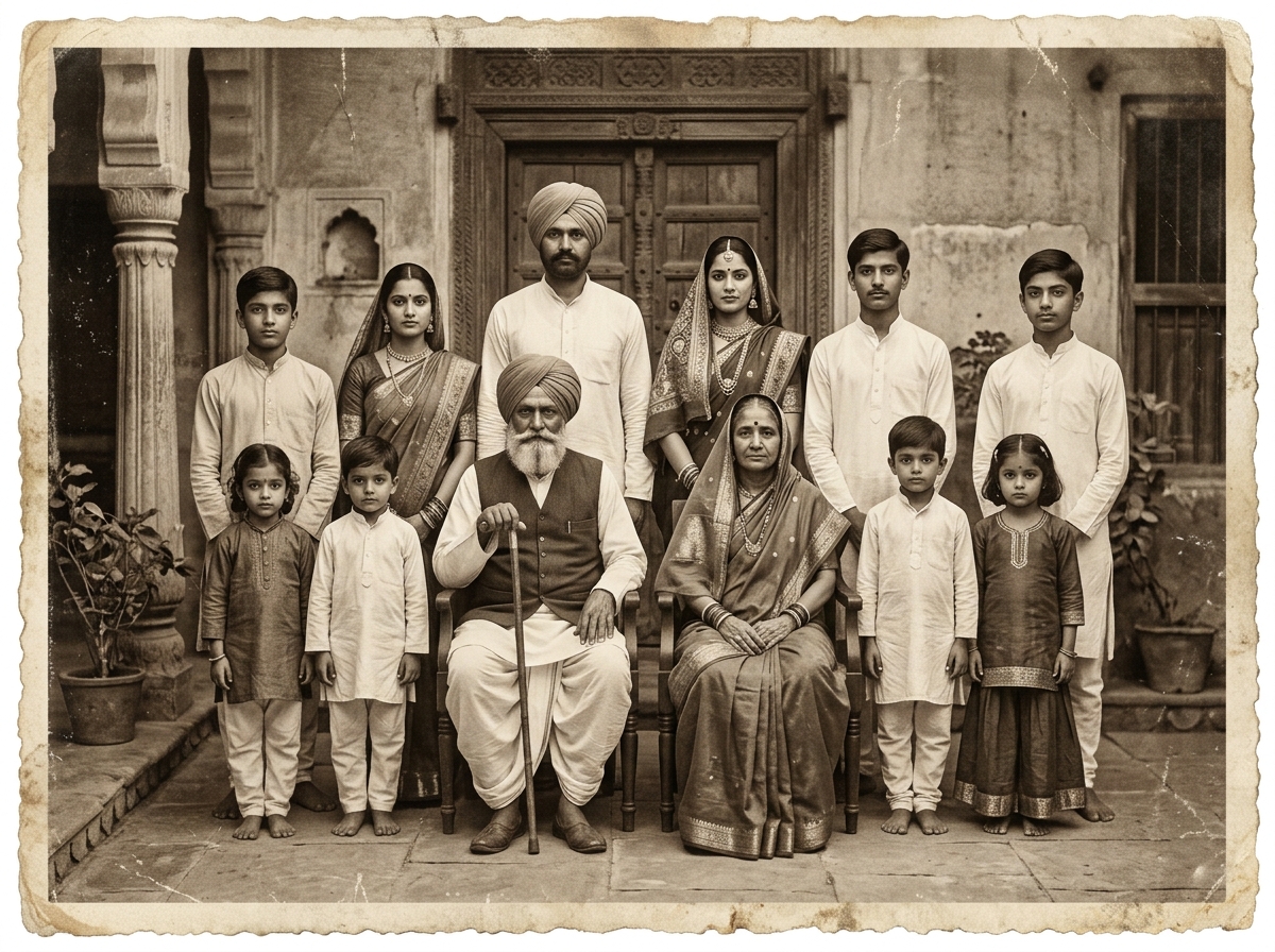 Vintage Indian multi-generational family portrait